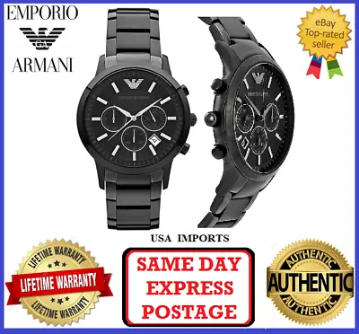 Emporio Armani AR2453 Classic Renato Black Mens Chronograph Wrist Watch • $249.99