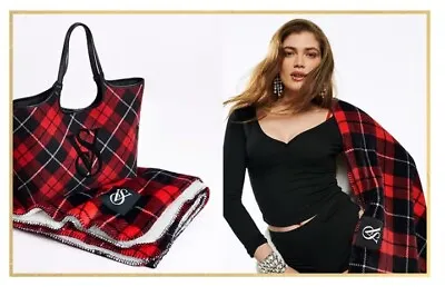 Victoria's Secret Tartan Red Plaid Tote Bag & Cozy Blanket *2 Piece Set 2023 • $39.95