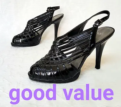 Wallis Womens Shoes Heels UK Size 6.5 Black Patent Leather • £12