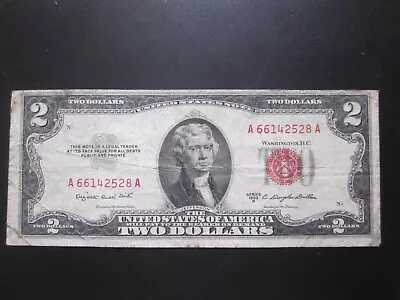 $2 TWO DOLLARS 1953-B Red Seal Legal Tender Note US OLD Banknote • $6.99