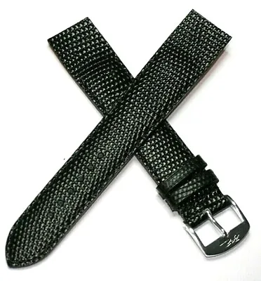  20mm Black Open Ended Lizard Grain Genuine Leather Watch Strap Zrc France • £11.95