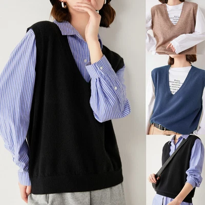 $14.99 • Buy Women Solid Sleeveless Thin Sweater Vest V-neck Tops Causal Stretch Plain Ladies