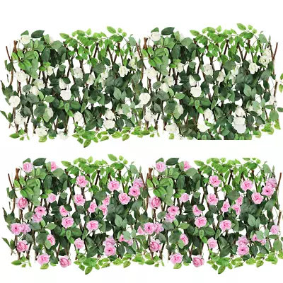 2M Artificial Hedge Flower Leaf Garden Fence Wall Privacy Screening Trellis UK≈ • £14.14