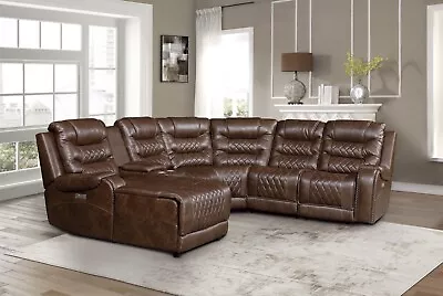 Gorgeous Brown Microfiber Diamond Pattern Power Sectional With Chaise Furniture • $2299