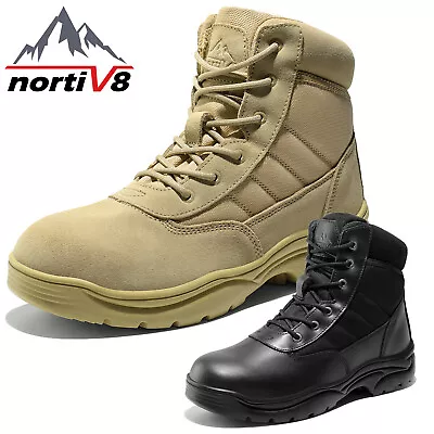 NORTIV8 Men's Hiking Boots Leather Military 6 Inches Motorcycle Combat Boots • $39.99