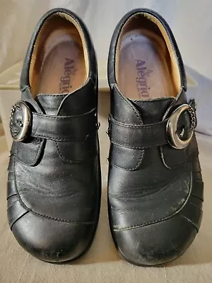Alegria Khloe Women 38 / 7.5 M Mary Jane Clogs Black Leather Pleats Nurse Shoes • $25.99
