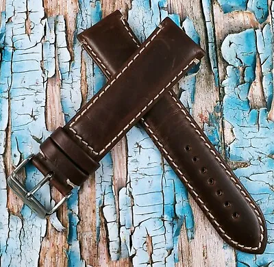 Hadley Roma 24 Mm Long Brown Stitched Oil-Tan Genuine Leather Watch Band MS885 • $26.95
