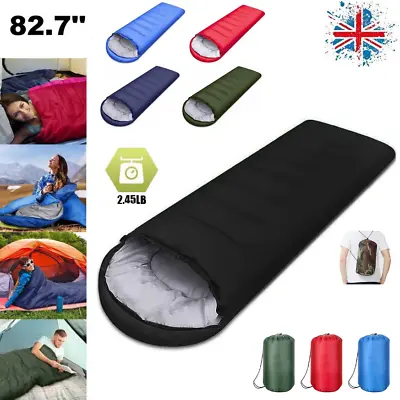 3-4 Season Single Sleeping Bags Camping Rectangular Envelope Zip Up Kids Adult • £9.59