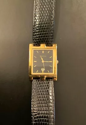 Bulova Men's Wristwatch Black/Gold W Black Leather Band • $19.50