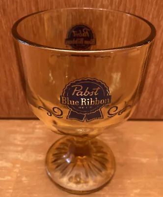 Vintage PABST BLUE RIBBON Beer Heavy Amber Glass Footed 12 Oz. Goblet / Glass • $11