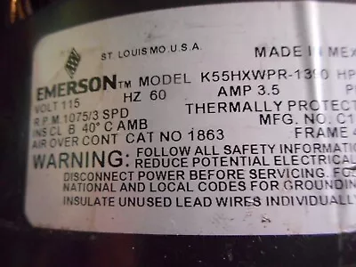 Emerson  K55HXWPR-1390 Blower Motor 115V 1/4HP 3SPD 1075RPM 1863 • $95