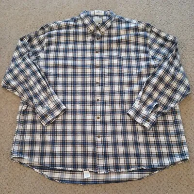 Cabela's Flannel Shirt Mens 4XLT Blue Plaid Long Sleeve Button Down Cotton • $19.90