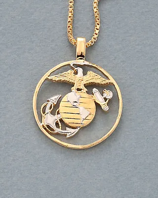 Marine U.S. Military Coin Pendant & Necklace. Hand Cut - 1  Diameter ( # 753 ) • $64.98