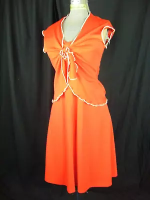 PBJ By JERELL Vtg 70s Dk Orange Halter Knit Dress & Bolero-Bust 30/3XS • $24.98