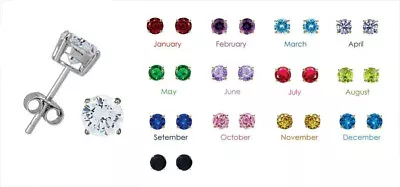 925 Solid Sterling Silver Any Birthstone  Round 8.0mm Basket Stud Earrings • $9.98