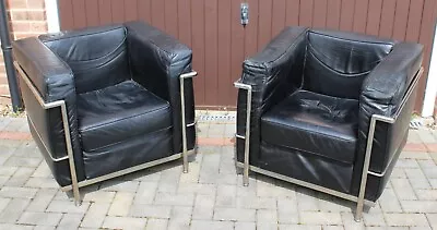 Pair Of High Quality Le Corbusier Style Chrome And Italian Leather Armchairs • £550
