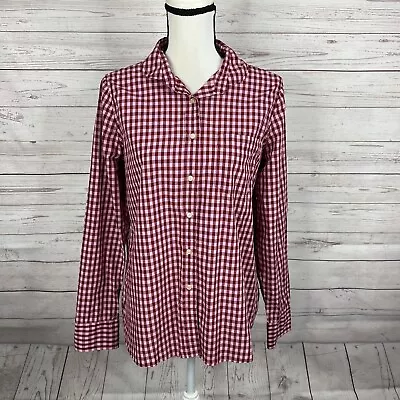 J. Crew Womens Club Collar Boy Shirt In Gingham Size 10 Pink Red Button Up • $19.54