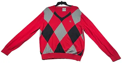 Express Sweater Mens Size XL Red Gray Black Argyle Vneck Cotton Long Sleeve • $8.40