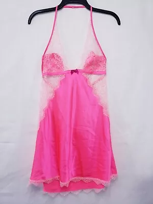  Victoria's Secret Women's Babydoll Size Medium Neon Coral Pink Lace Accents • $14.93