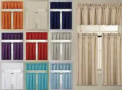 3pc Set Window Dressing Kitchen Curtain Solid Lined Blackout Drape Treatment K3 • $11.90