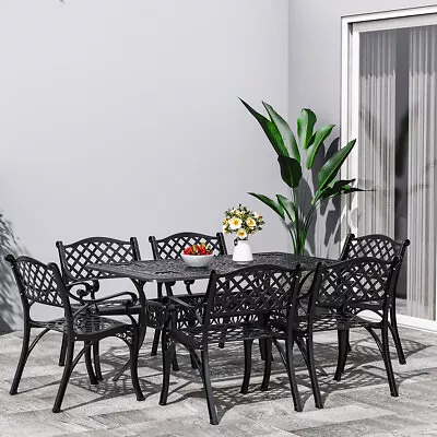 2 Patio Cast Aluminum Chairs Stackable Outdoor Garden Dining Chair W/ Armrests • £125.95
