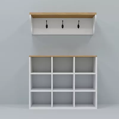 4 In 1 Coat Rack Set Hall Tree Shoe Bench And Shoe Cabinet With 9 Compartments • $141.99