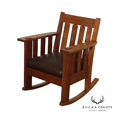 Harden Antique Mission Oak And Leather Rocking Chair • $1295