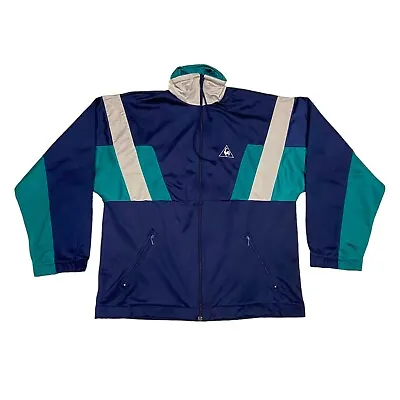 Le Coq Sportif Soft Shell Track Jacket | Vintage 90s Sportswear Navy Green VTG • £31.36