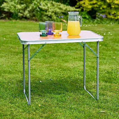 £17.95 • Buy 2.3ft Wood Effect Aluminium Folding Portable Camping Table Party BBQ Carry UK
