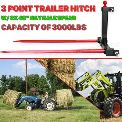 $297.99 • Buy 3 Point Cat 1 Trailer Hitch Attachment 2X49  Hay Bale Spear Tractor Quick Attach