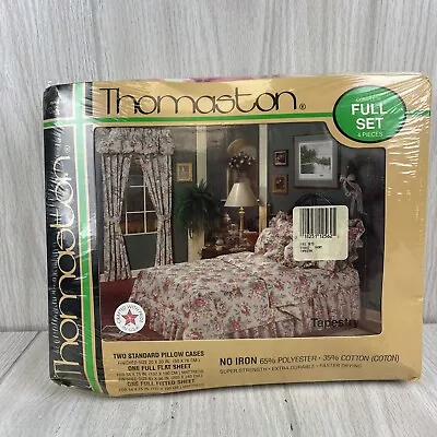 Vintage Thomaston Full Size 4 Piece No-Iron Sheet Set Ivory Tapestry Floral • $21.25