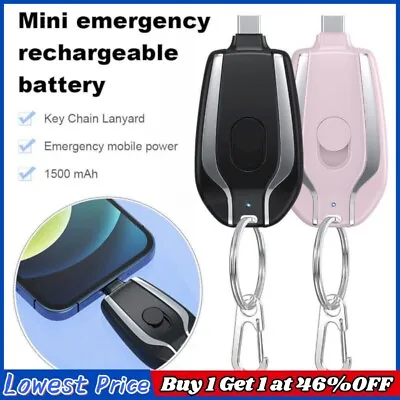 Mini Power Emergency Pod Keychain Portable Charger 1500mAh For Andriod IPhone • £5.54