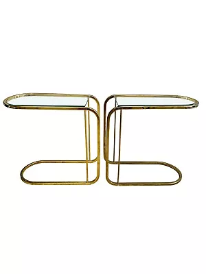 Brass Cantilever Side Tables Milo Baughman Style DIA Post Modern • $650