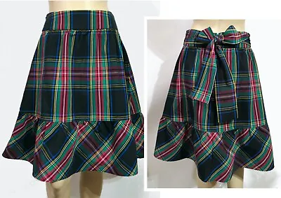 J Crew Tartan Plaid Bow A Line Ruffle Skirt Sz 2 • $29.99