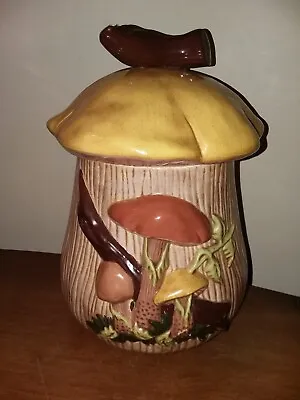 Vintage 1977 Retro Ceramic Mushroom Large Canister Cookie Jar • $38.90
