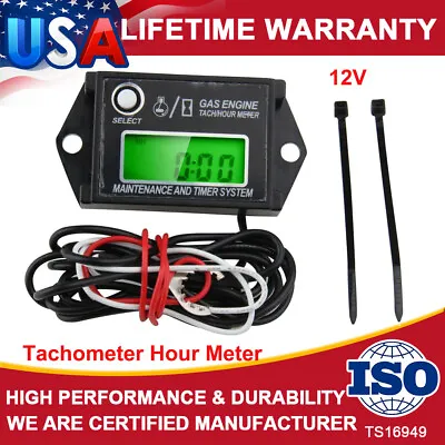 Small Engine Tachometer Hour Meter For Lawn Mower Generator Motorcycle Boat 12V • $21.89