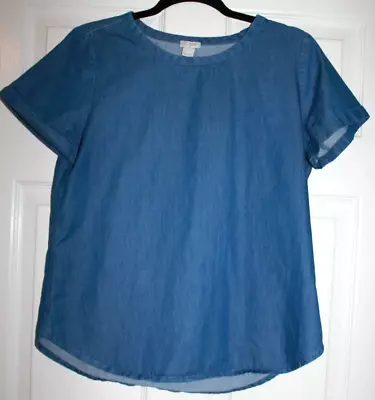 J Crew Denim Ladies Shirt Chambray SM T-shirt Blue Short Sleeve Crew Scoop Top • $16.89