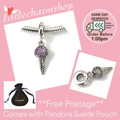 $59 • Buy NEW Authentic PANDORA Pave Ice Cream Cone Dangle Charm - 798801C01 RETIRED