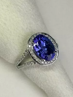 Vintage 4CT Tanzanite & Diamond Halo Style Engagement Ring 14K White Gold Finish • £83.90