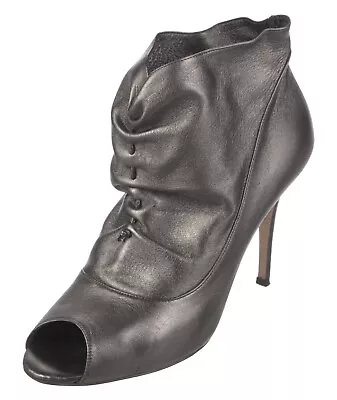 Manolo Blahnik Gunmetal Peep-toe Booties Metallic Boots Heels Sz 10.5 Authentic • $109.99