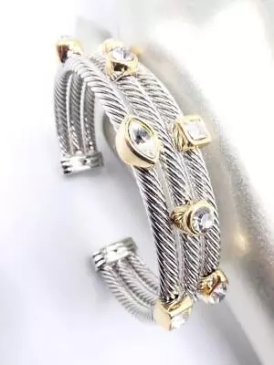 EXQUISITE 18kt Gold Plated 8 PCS Crystals Triple Cable Rows Cuff Bracelet • $29.59