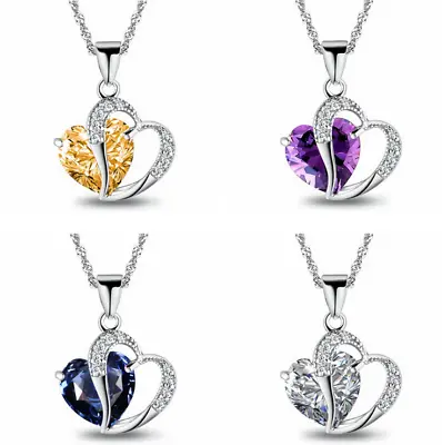 $8.95 • Buy 925 Sterling Silver Amethyst Crystal Heart Pendant Necklace 18  Chain Gift Box