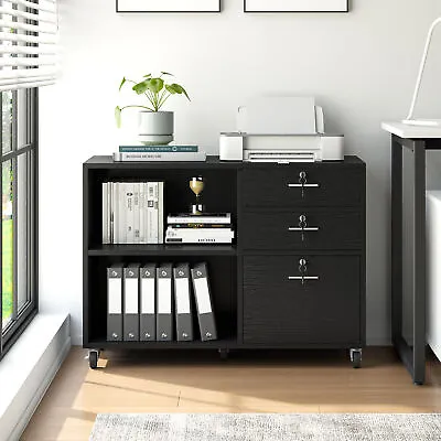 $103.99 • Buy 3-Drawer Wood File Cabinet Printer Stand Mobile Lateral Filing Cabinet Office