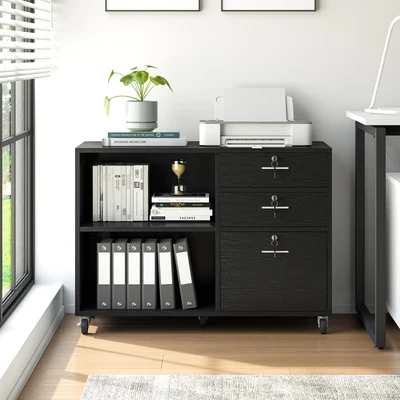 $103.99 • Buy 3-Drawer Wood File Cabinet Printer Stand Mobile Lateral Filing Cabinet Office