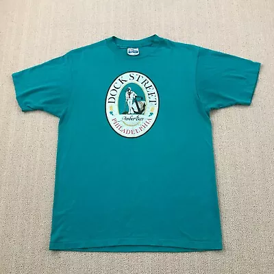 VINTAGE Dock Street Beer Shirt Men's Large Green Single Stitch Philadelphia 80s • $20