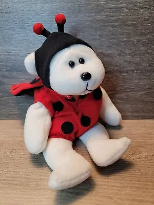 Vintage Plushland 1999 White Plush Bear Dressed As Ladybug Stuffed Animal Toy  • $11.99