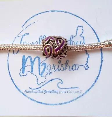 Cancer Awareness Bead For Charm Bracelet Purple Ribbon Dementia Epilepsy • £7.99