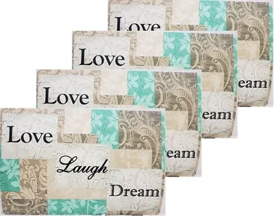 Set Of 4 Same Printed Vinyl/Foam Back Placemats(12x18 )LOVE LAUGH DREAM 19/20BH • $17.99