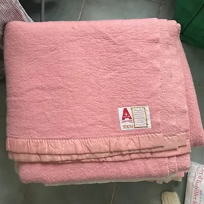 Vintage Acrilan Chemstrand 100% ACRILAN Pink Blanket/Throw 90” X 71” Satin Trim • £19.99