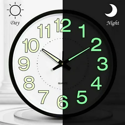 £11.94 • Buy 30CM Round Luminous Wall Clocks Glow In The Dark Silent Digital Clock Quartz UK